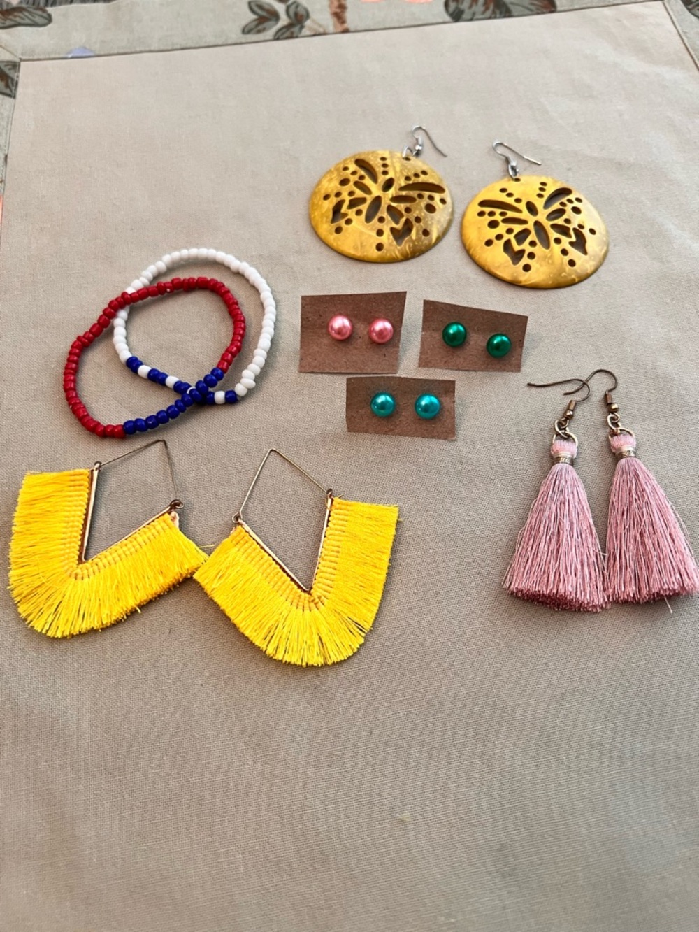 paparazzi Yellow Fringe Hoop Tassel Earrings + Pink Tassel Drop Duo
